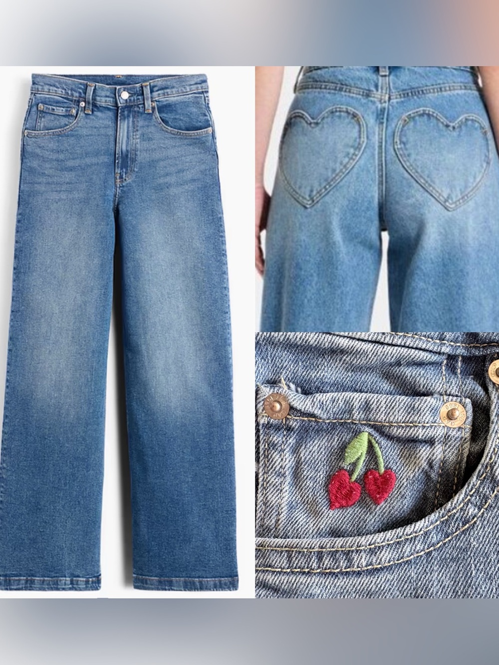 NWT GAP Women’s High Rise Stride Heart Pocket Wide Leg Pants Jeans Denim 27 4 R